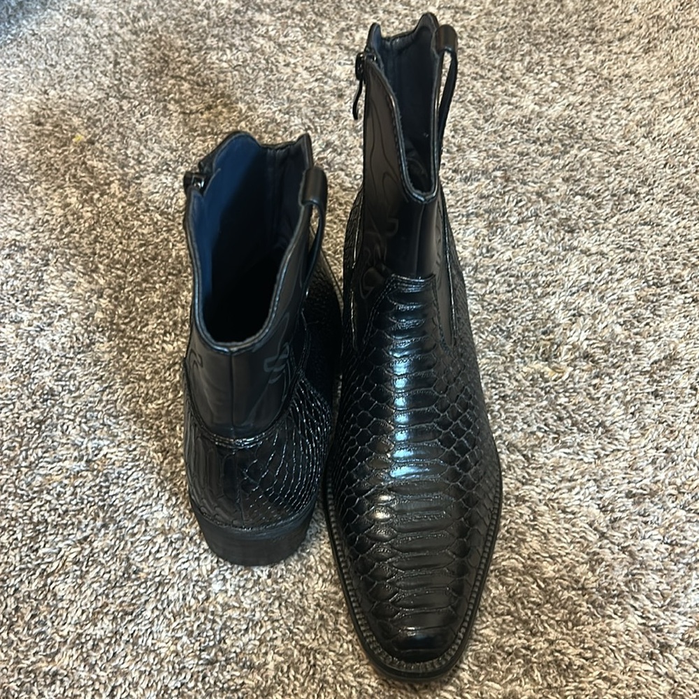 Enzo Romeo Black Snakeskin Embossed Cowboy Boots Men’s 6.5 / Women’s 8–8.5 - Picture 8 of 8